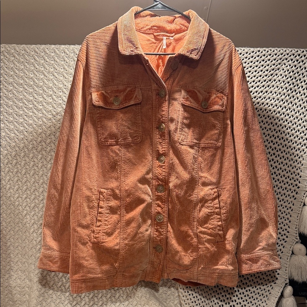 FREE PEOPLE LARGE Women's Corduroy Jacket - ORANGE (salmon) - Picture 1 of 12